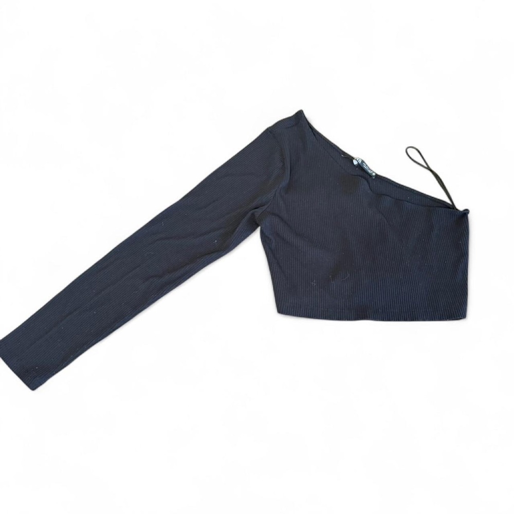 Zara black ribbed one shoulder crop top in a US 4